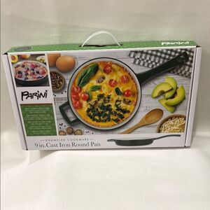 Panini Green Tan Interior 9 In Cast Iron Enamel Round Pan Kitchen Cookware